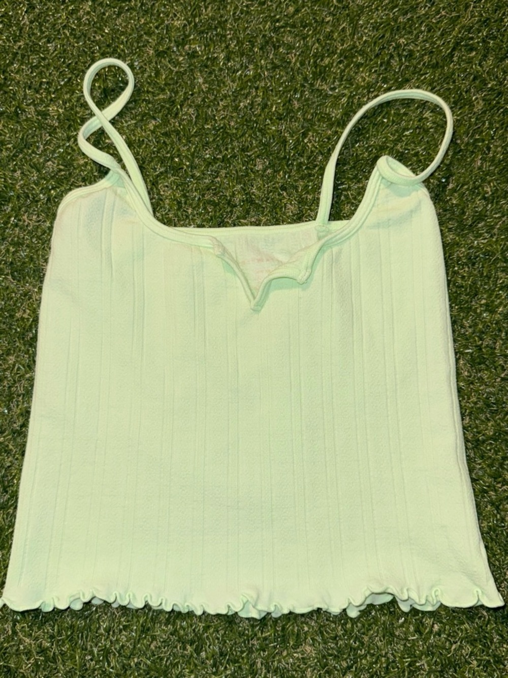 Free People Mint Ribbed Lettuce-Edge Cami